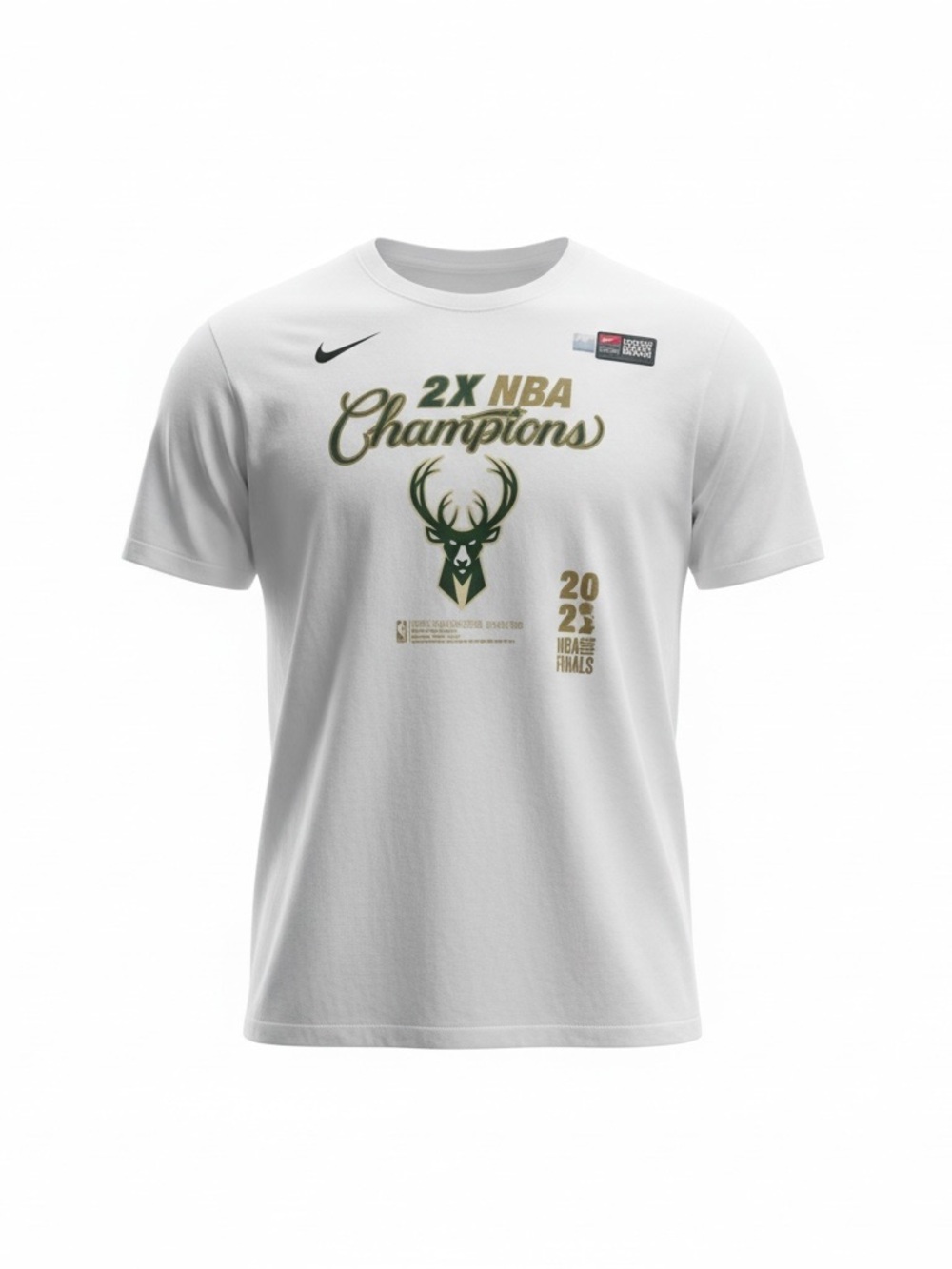 Nike Men's Milwaukee Bucks 2X NBA Champions White Graphic T-Shirt